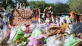 Privacy barriers and bike racks maintain a perimeter at a memorial outside Robb Elementary School, after a video was released showing the May shooting inside the school in Uvalde, Texas, U.S., July 13, 2022.