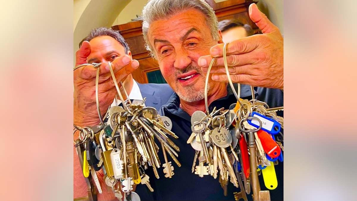 Sylvester Stallone holding Vatican Keys