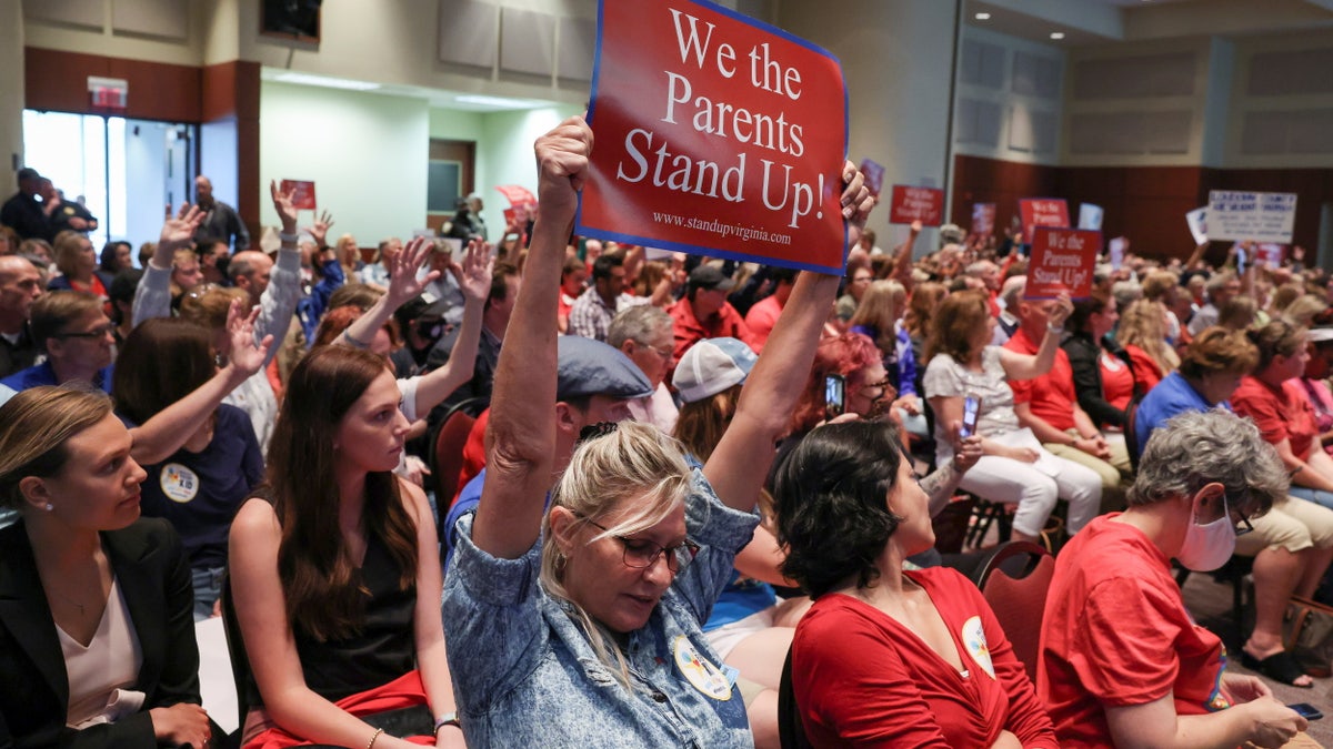 Parents at school board meeting in Ashburn, Virginia.