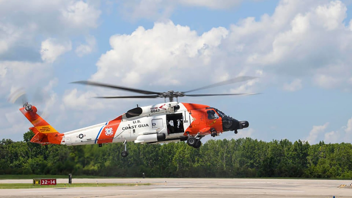 A U.S. Coast Guard helicopter landing