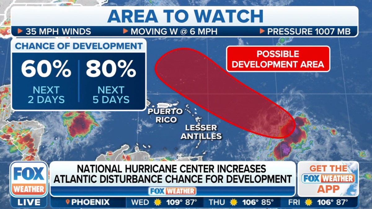 A weather map showing a possible storm forming