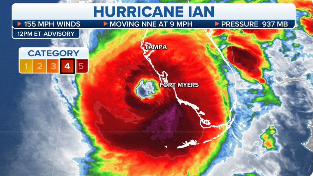 A map showing Hurricane Ian when it was a Category 4 storm