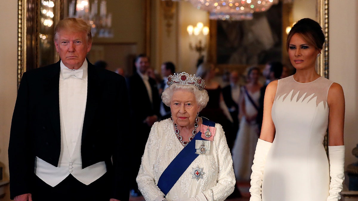Queen Elizabeth II, President Donald Trump, and First Lady Melania Trump