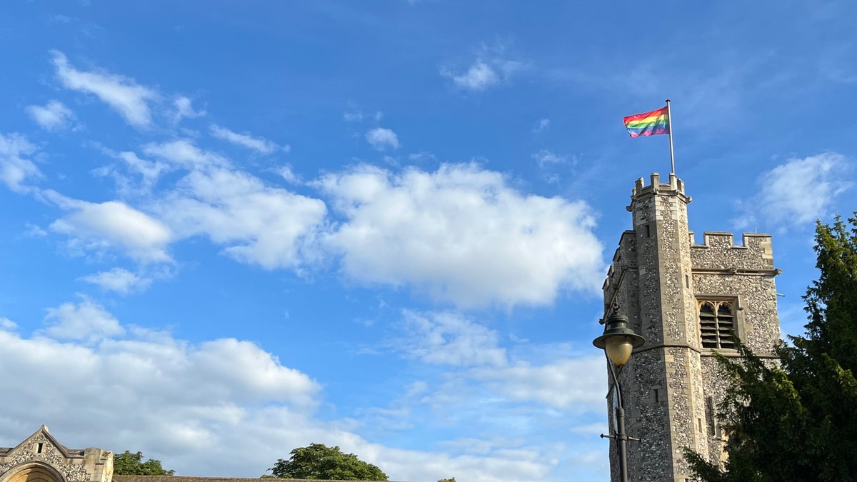 Rainbow flag on Church of Saint Peter and Saint Paul