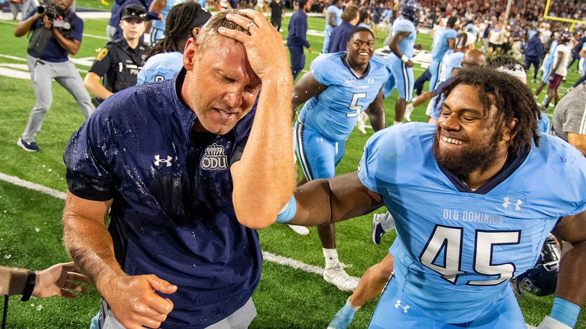 Old Dominion coach Ricky Rahne after beating Virginia Tech