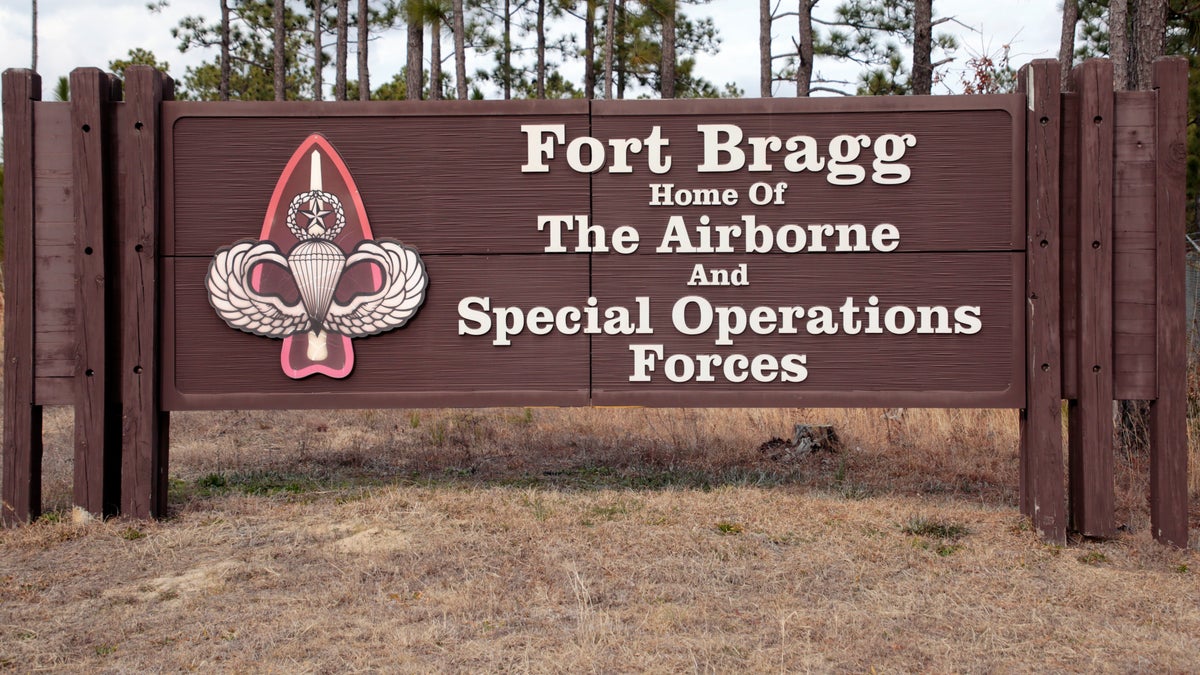 A sign is seen at Fort Bragg