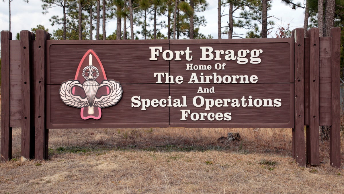 A sign is seen at Fort Bragg