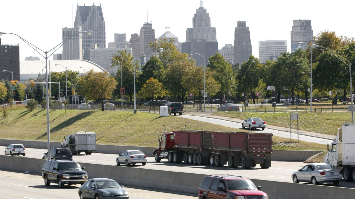 Traffic flows along Interstate 375 near downtown Detroit