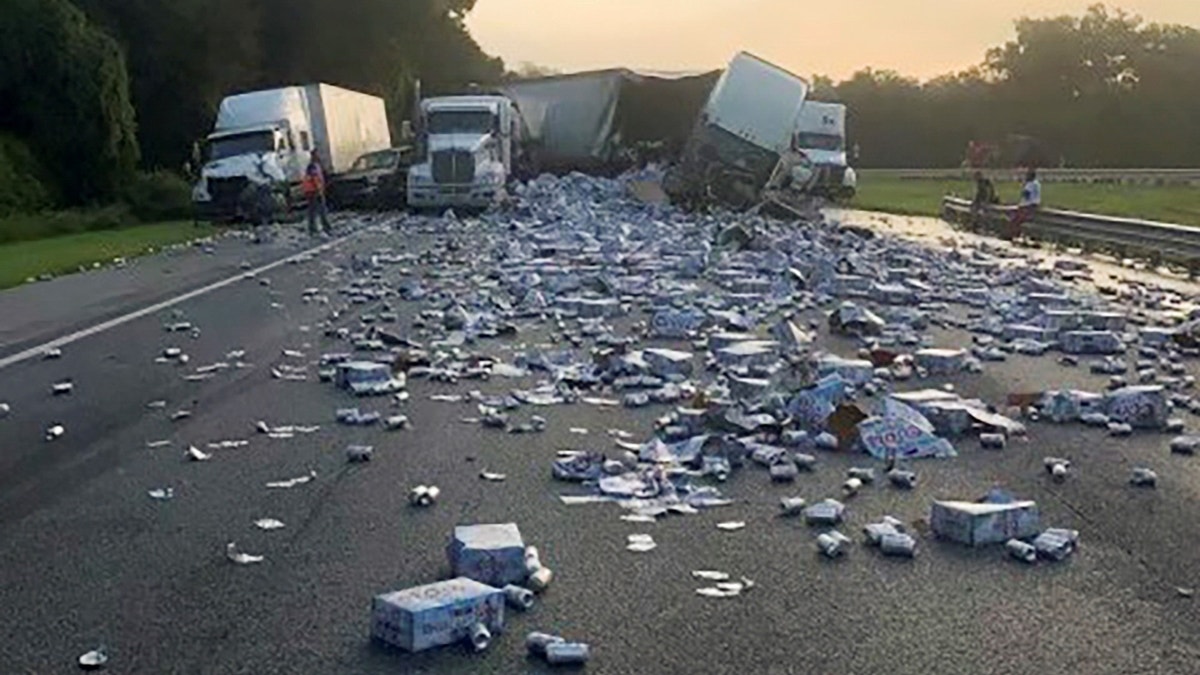 Coors Light beer on highway after crash