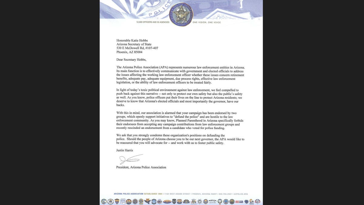 Arizona Police Association letter to Katie Hobbs