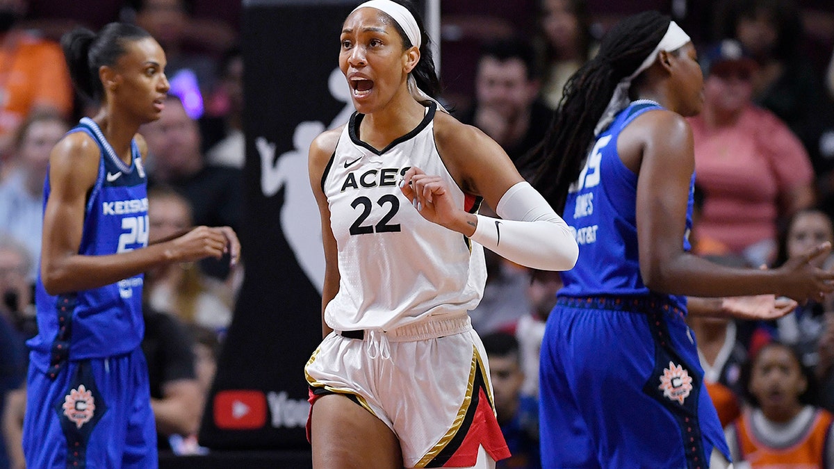 A'ja Wilson reacts in Game 4