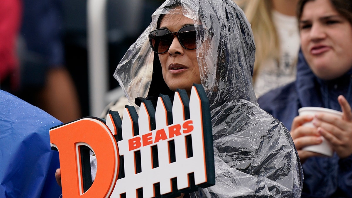 A Bears fan braves the weather