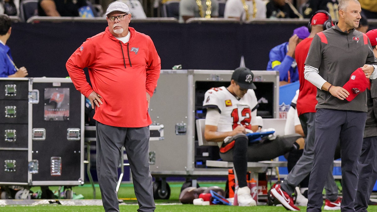 Bruce Arians looks onto the field