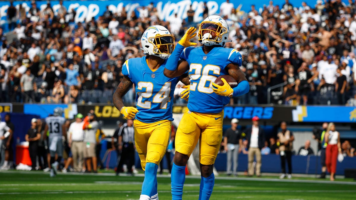 Chargers celebrate interception