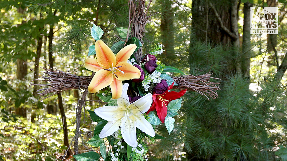 Flowers near the crime scene where Debbie Collier was found.