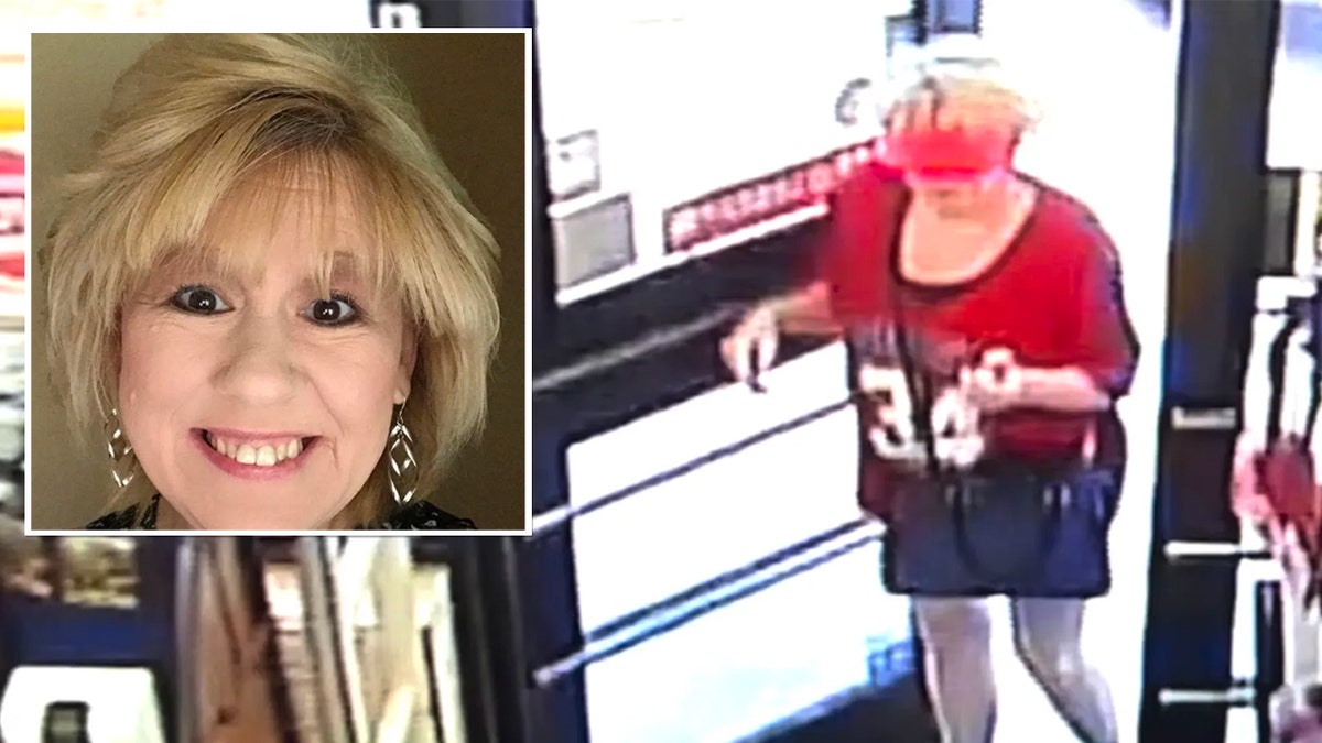 Debbie Collier selfie superimposed over Family Dollar surveillance video