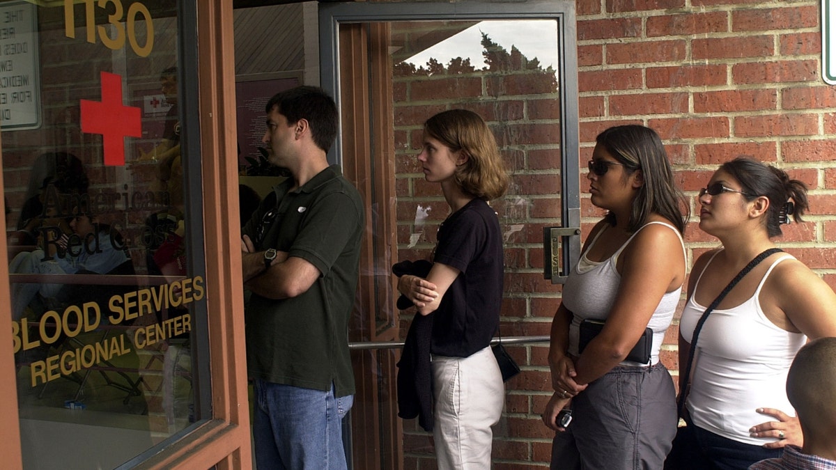 People in line waiting to donate blood