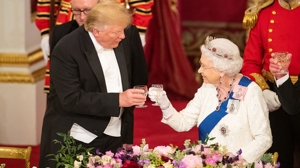 Trump and Queen Elizabeth II sharing tea