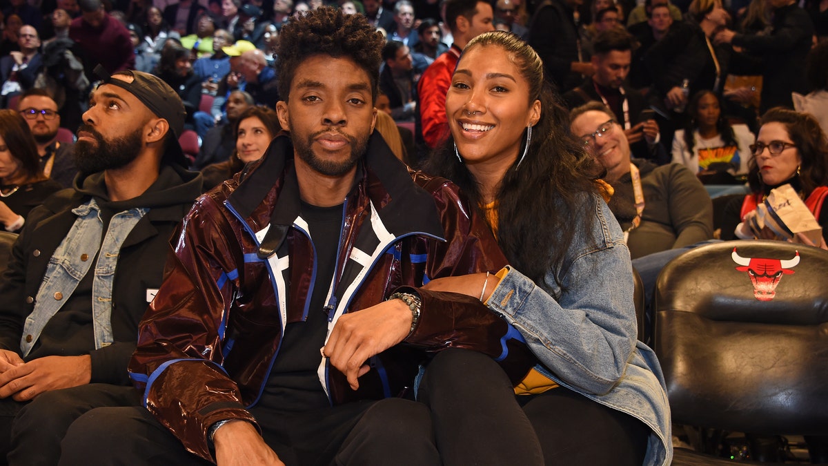 Chadwick Boseman and his wife Taylor Simone Ledward NBA All-Star game