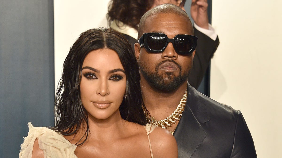 Kim Kardashian and Kanye West at the 2020 Vanity Fair Party