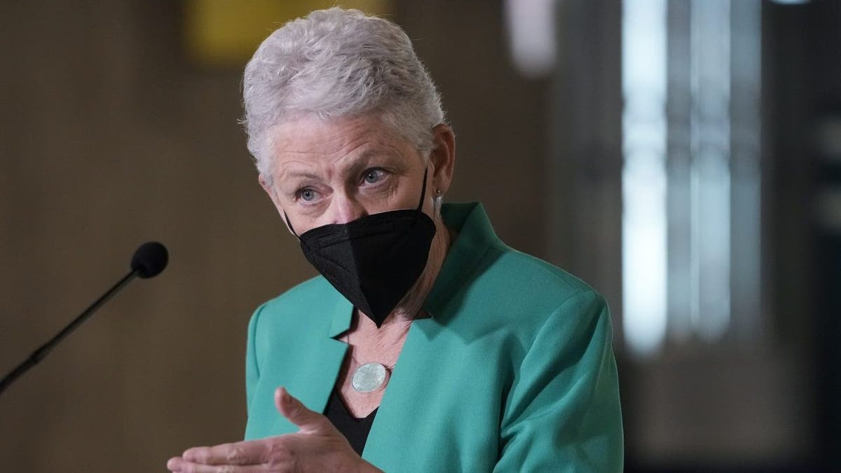 White House Climate Adviser Gina McCarthy speaks during a news conference about the American Jobs Plan and to highlight electric vehicles at Union Station near Capitol Hill on April 22, 2021, in Washington, D.C