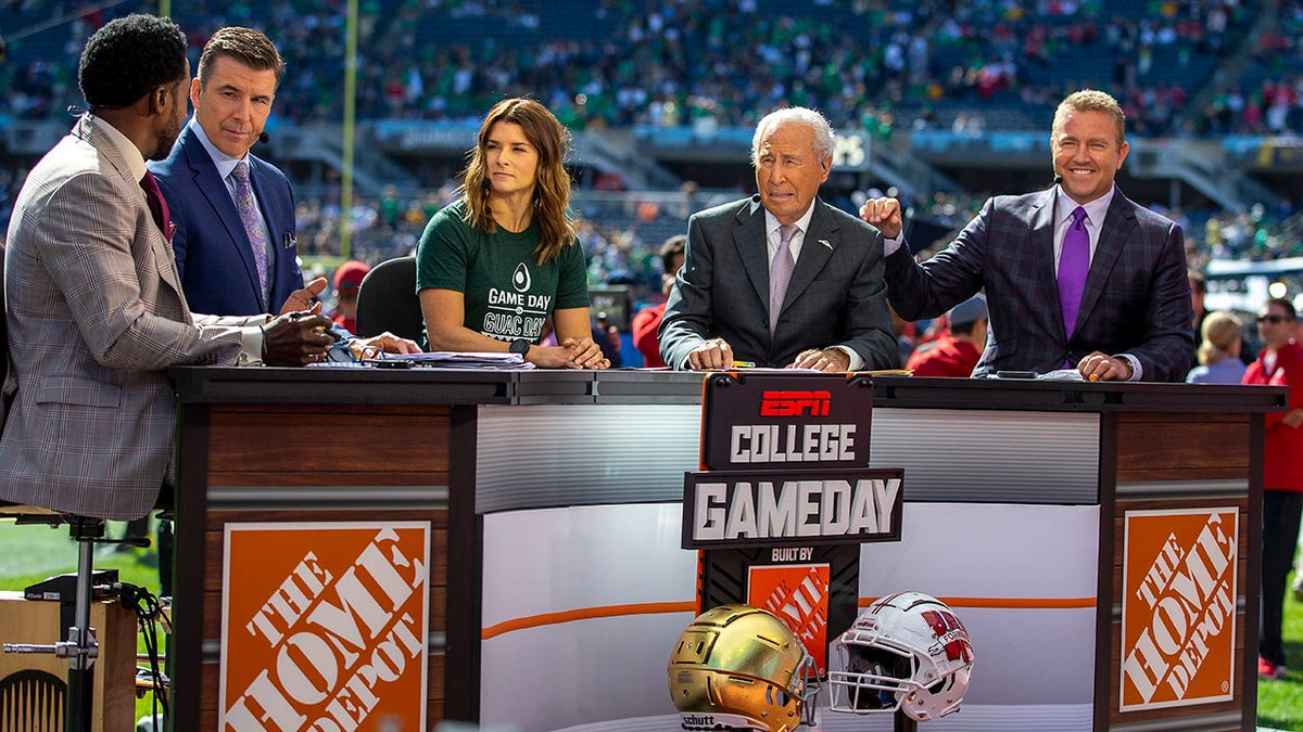 The crew on College GameDay before a 2021 college football game