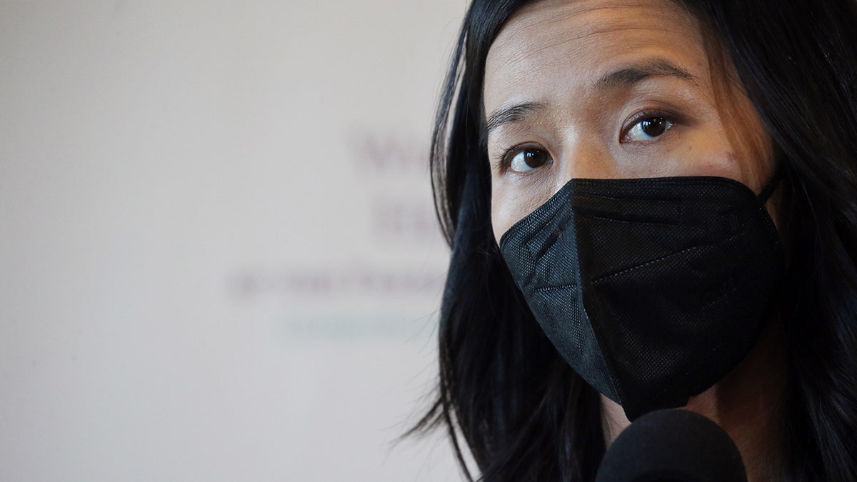boston mayor michelle wu wears covid mask