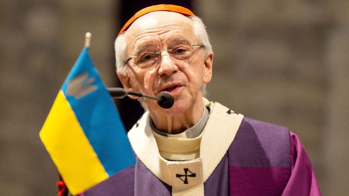 Belgian Cardinal Jozef De Kesel, archbishop of Malines-Brussels and "primate" of the Catholic Church in Belgium, leads a Mass For Peace to express support for the Ukrainian population and to denounce Russian invasion at the end of February, at the Cathedral of St. Michael and St Gudula, in Brussels on March 13, 2022. 
