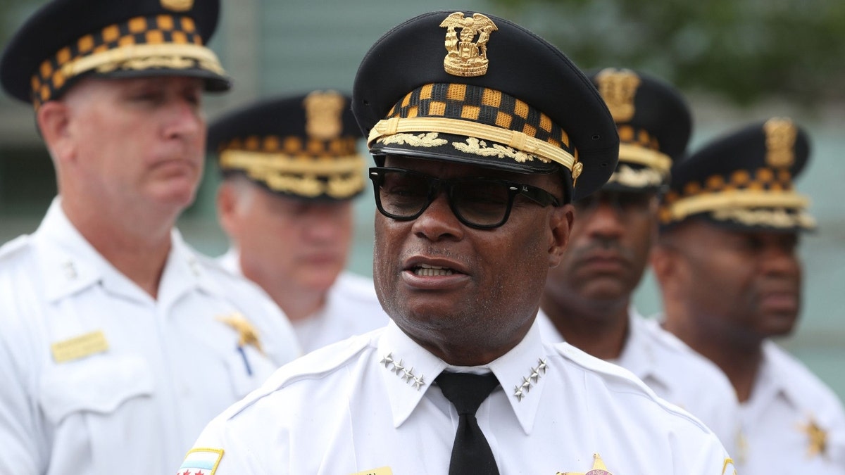 Chicago police Superintendent David Brown speaks during a news conference outside Stroger Hospital