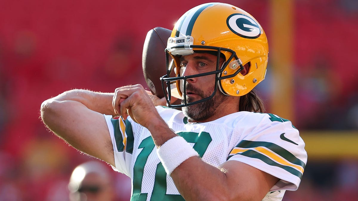 Aaron Rodgers before a preseason game against the Chiefs