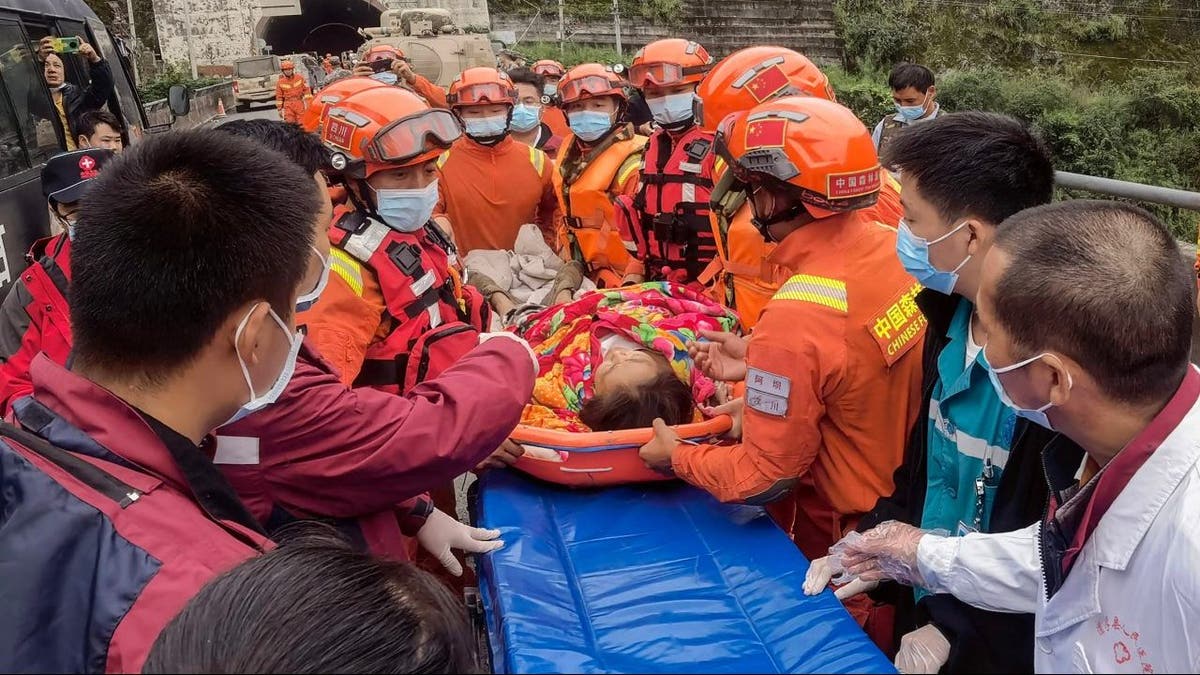 Chinese emergency responders rescue victims of the earthquake
