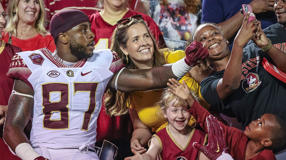 Camren McDonald of Florida State celebrates a win over Louisville