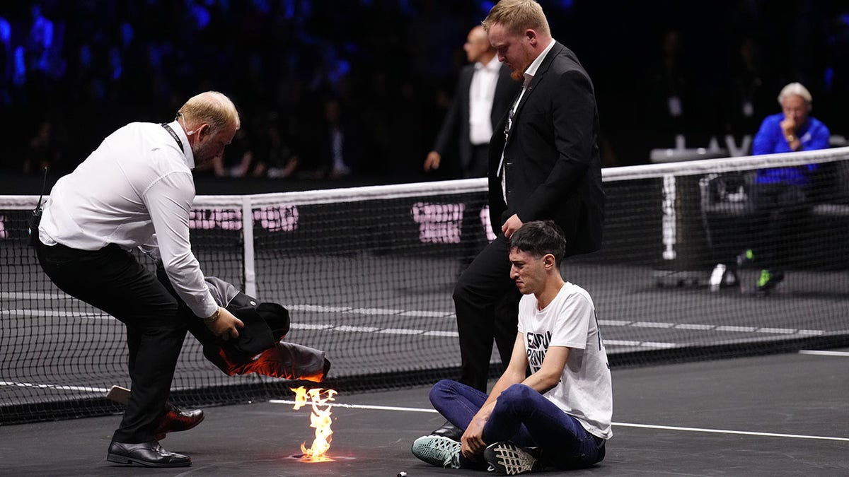 Protester during the Laver cup