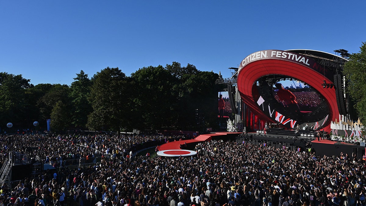 A distant photo of festival attendees