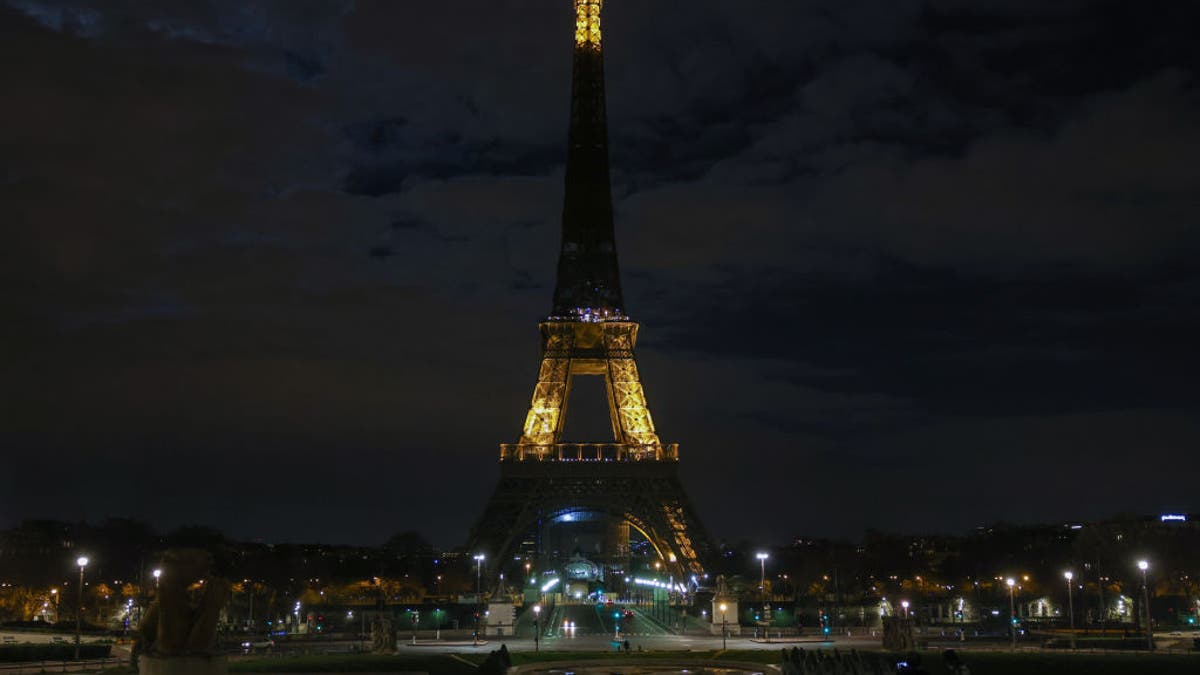 Darkened Eiffel Tower