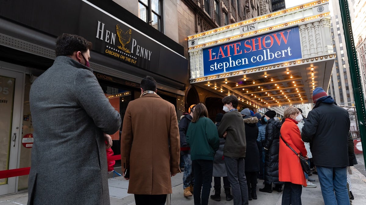 people standing in line to see stephen colbert