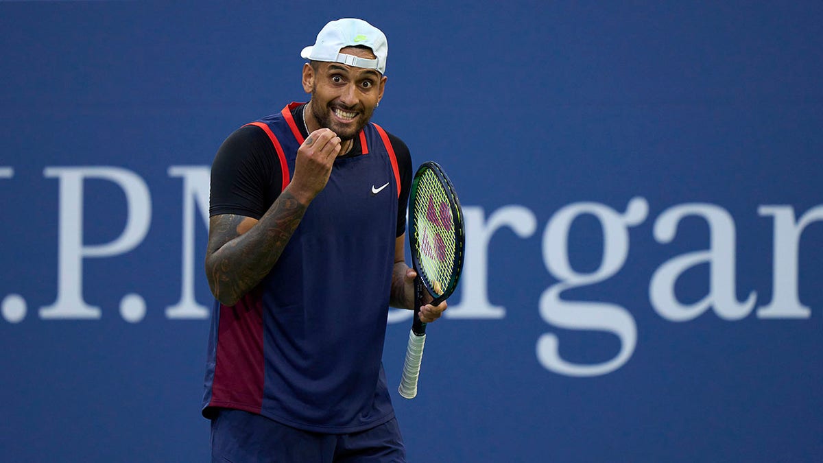 Nick Kyrgios reacts during US open second round