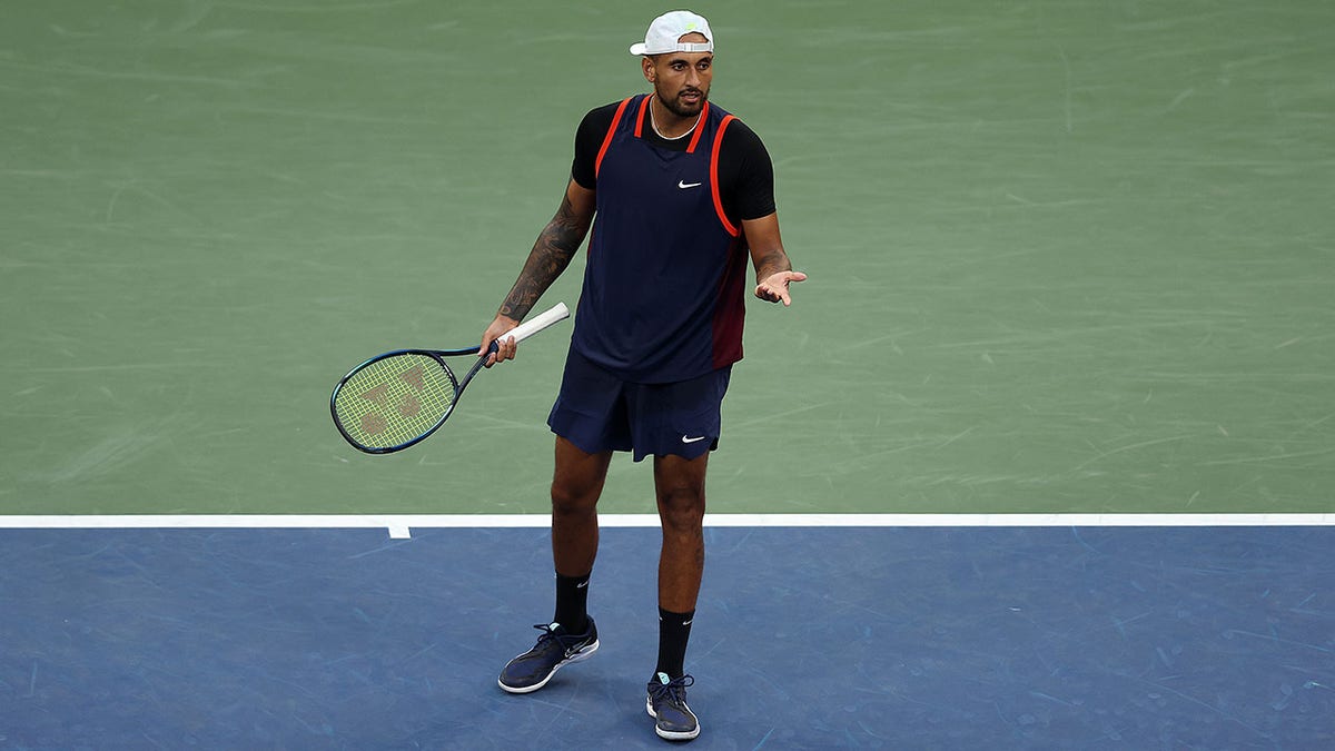 Nick Kyrgios plays in the second round of the US Open