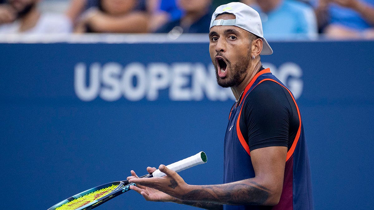 Nick Kyrgios plays in the second round of the US Open
