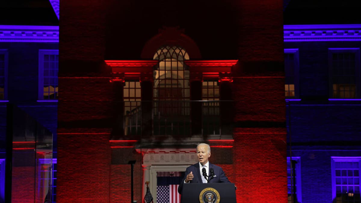 Photo shows President Biden delivering an anti-MAGA speech in Philadelphia