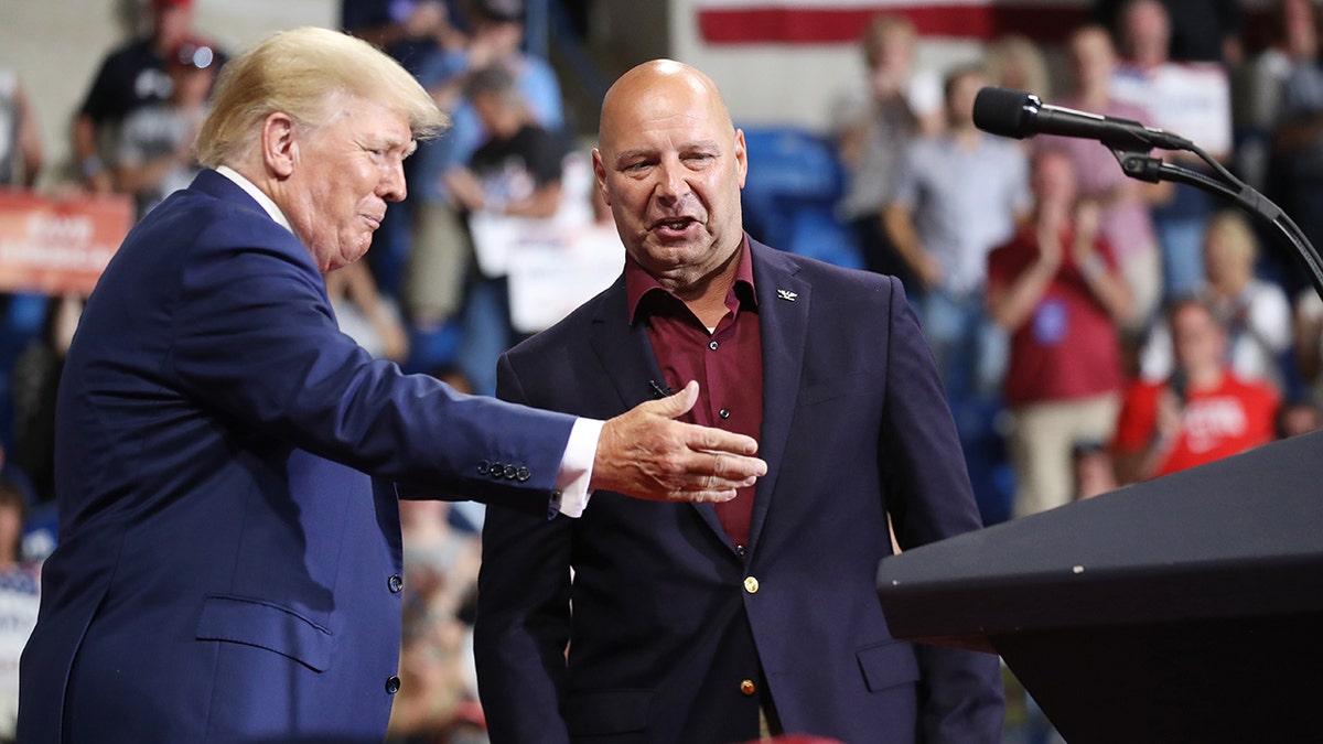 A photo of Doug Mastriano and Donald Trump