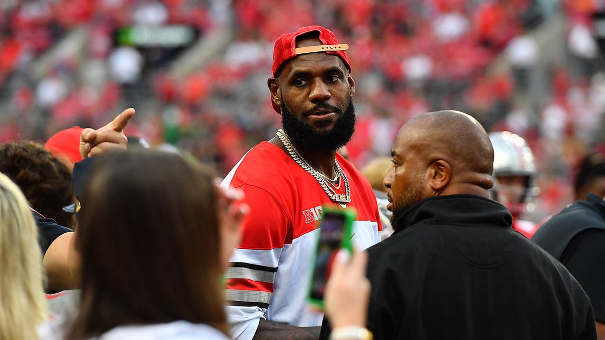 LeBron James attends the Ohio State, Notre Dame football game