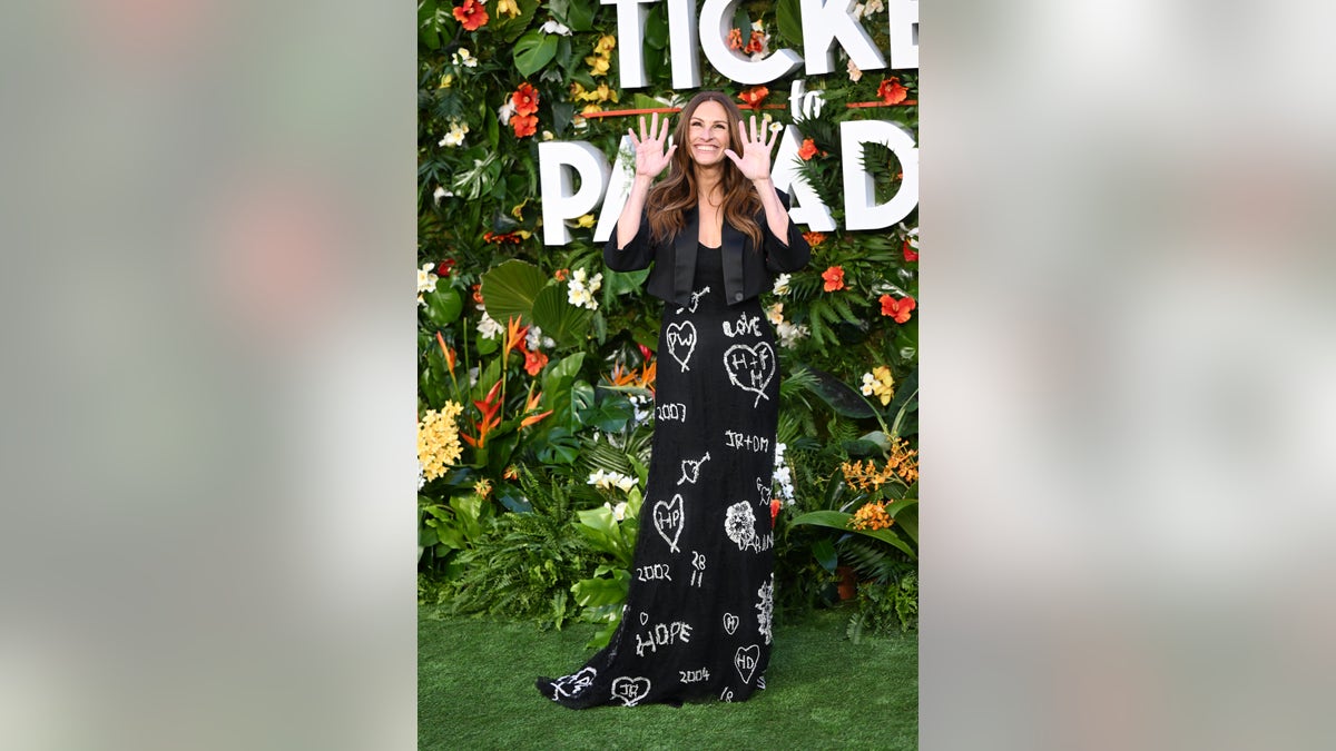 Julia Roberts Shines in Beaded McQueen Dress for 'Ticket to