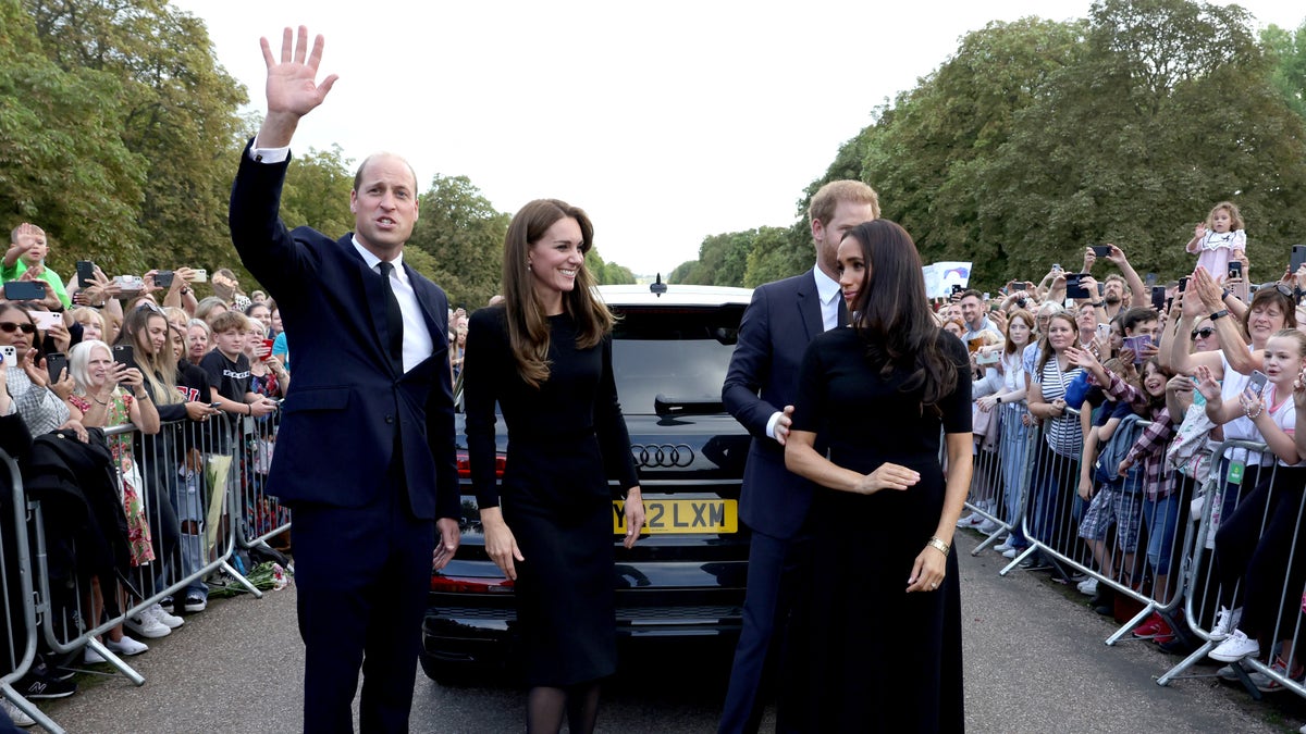 Prince William and Kate and Prince Harry and Meghan outside the car