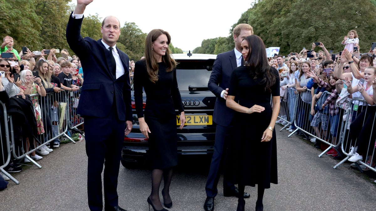 Prince William and Kate and Prince Harry and Meghan outside the car