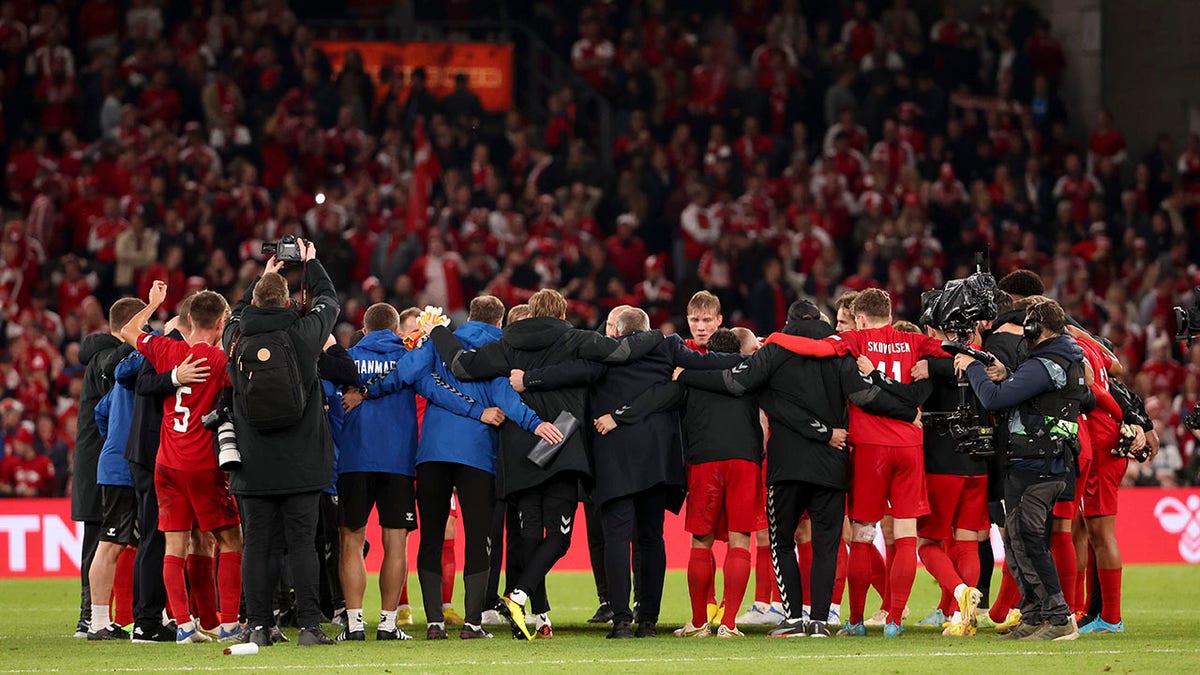 Danish national soccer team celebrates