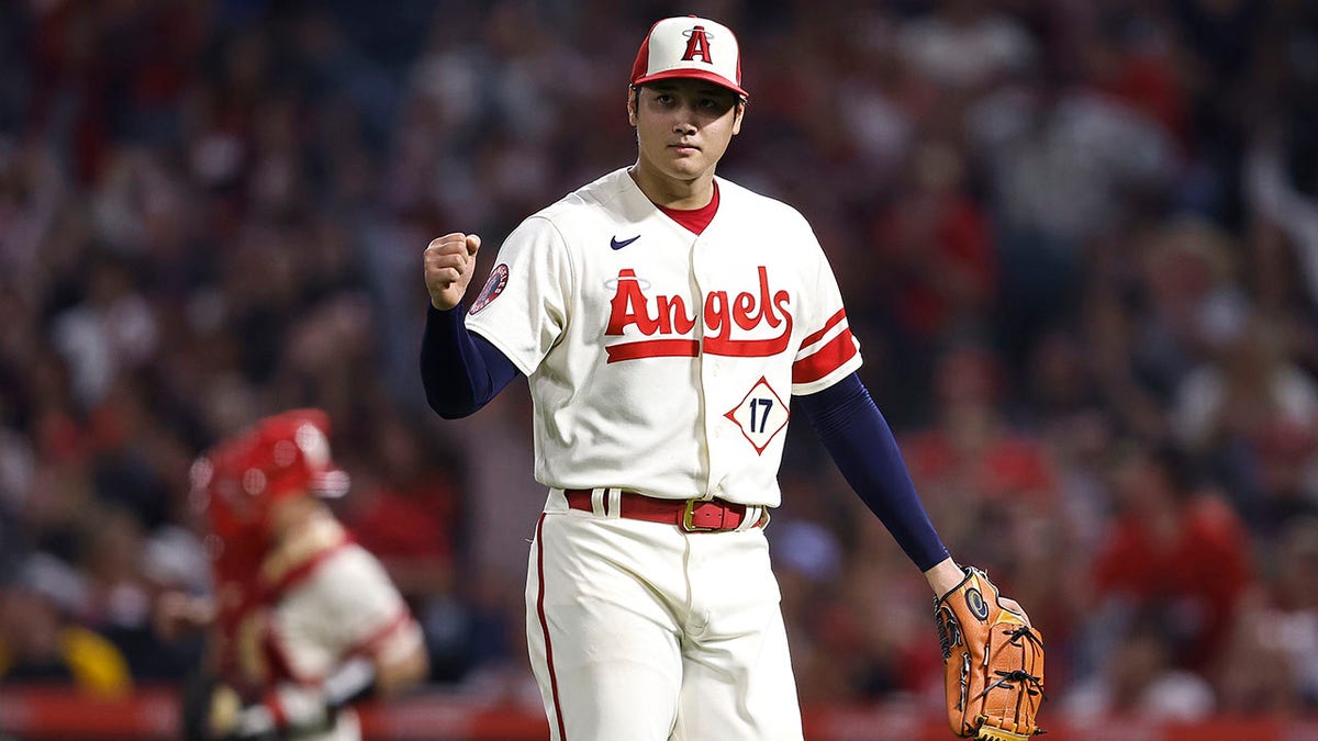 Shohei Ohtani of the Angels in the seventh inning against the A's