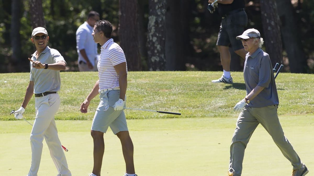 Former President Obama playing golf with Larry David on Martha's Vineyard