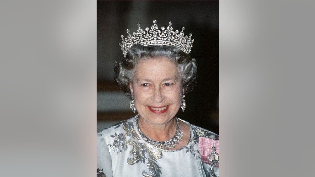 Queen Elizabeth II wearing the Queen Mary Girls of Great Britain and Ireland Tiara