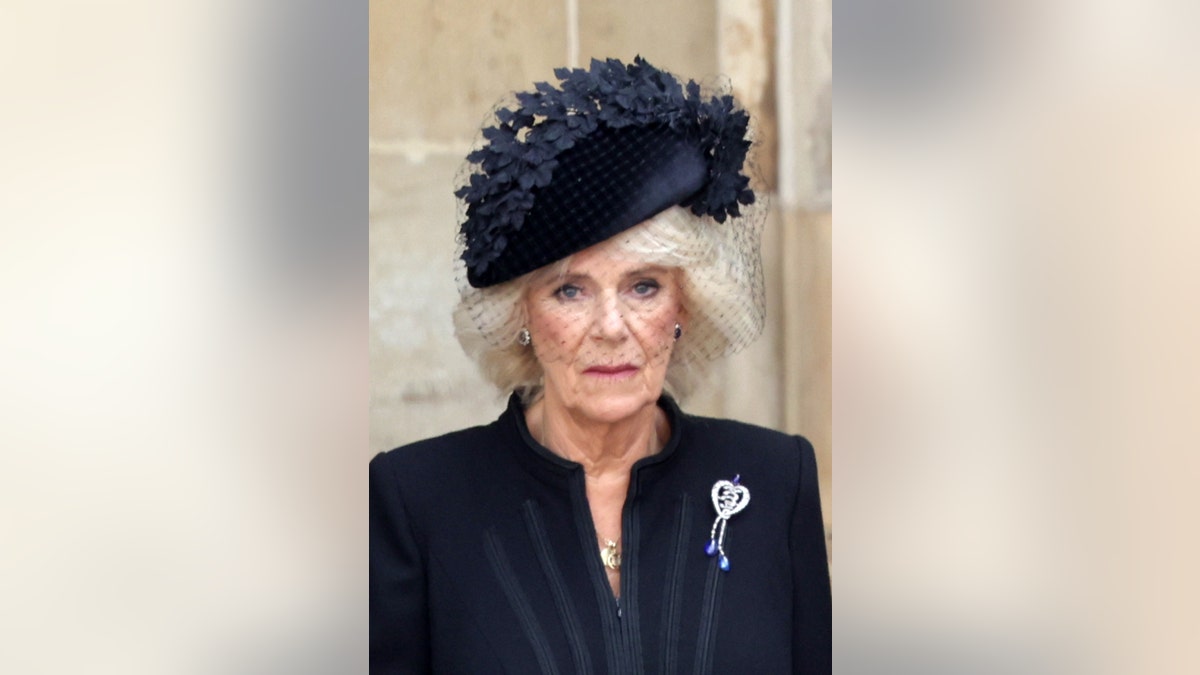 Camilla, Queen Consort, seen during The State Funeral Of Queen Elizabeth II